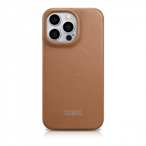 Калъф тип книга от естествена кожа iCARER CE Oil Wax Premium MagSafe - iPhone 14 Pro кафяв - Img 3