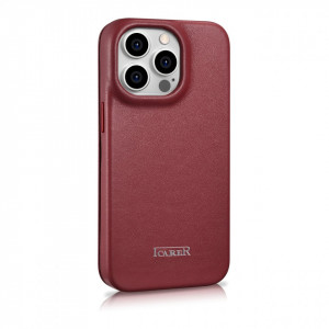 Калъф тип книга от естествена кожа iCARER CE Oil Wax Premium MagSafe - iPhone 14 Pro червен - Img 4