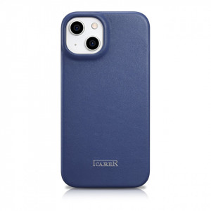 Калъф тип книга от естествена кожа iCARER CE Oil Wax Premium MagSafe - iPhone 14 Plus син - Img 3