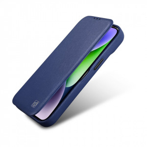 Калъф тип книга от естествена кожа iCARER CE Oil Wax Premium MagSafe - iPhone 14 Pro Max син - Img 9