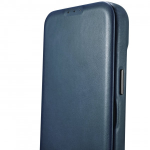 Калъф тип книга от естествена кожа iCARER CE Oil Wax Premium MagSafe - iPhone 14 Pro син - Img 14