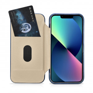 Калъф тип книга от естествена кожа iCARER CE Oil Wax Premium MagSafe - iPhone 14 Pro Max син - Img 20