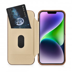 Калъф тип книга от естествена кожа iCARER CE Oil Wax Premium MagSafe - iPhone 14 Plus кафяв - Img 20