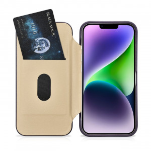 Калъф тип книга от естествена кожа iCARER CE Oil Wax Premium MagSafe - iPhone 14 Plus тъмнолилав - Img 20