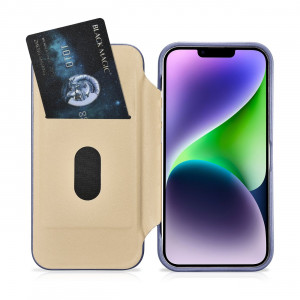 Калъф тип книга от естествена кожа iCARER CE Oil Wax Premium MagSafe - iPhone 14 Plus светлолилав - Img 20