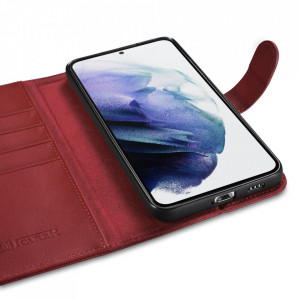 Калъф тип книга от естествена кожа iCARER Haitang - Samsung Galaxy S22+ червен - Img 2