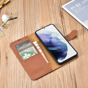 Калъф тип книга от естествена кожа iCARER Haitang - Samsung Galaxy S22+ кафяв - Img 12