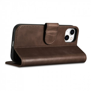 Калъф тип книга от естествена кожа iCARER Oil Wax Wallet 2в1 против кражба - iPhone 14 кафяв - Img 7
