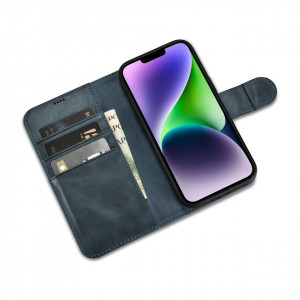 Калъф тип книга от естествена кожа iCARER Oil Wax Wallet 2в1 против кражба - iPhone 14 Plus син - Img 10