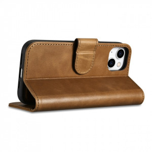 Калъф тип книга от естествена кожа iCARER Oil Wax Wallet 2в1 против кражба - iPhone 14 Plus кафяв - Img 7