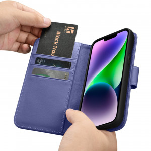 Калъф тип книга iCARER Wallet 2в1 против кражба - iPhone 14 Cover светлолилав - Img 16