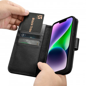 Калъф тип книга iCARER Wallet 2в1 против кражба - iPhone 14 Plus черен - Img 16
