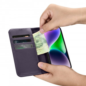 Калъф тип книга iCARER Wallet 2в1 против кражба - iPhone 14 Plus тъмнолилав - Img 13