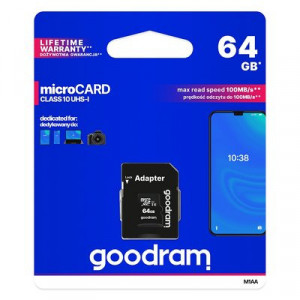 Карта памет GOODRAM 64GB micro SD XC UHS-I class 10 с SD адаптер (M1AA-0640R12) черна