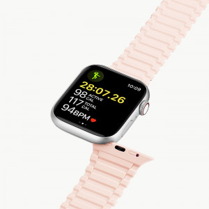 Магнитна силиконова каишка Dux Ducis Armor - Apple Watch Ultra 49mm / Ultra 2 49mm / 45mm Series 9 / 45mm Series 8 / 45mm Series 7 / 44mm SЕ (2nd gen) / 44mm SE / 44mm Series 6 / 44mm Series 5 / 44mm Series 4 / 42mm Series 3 / 42mm Series 2 розов / лилав - Img 4