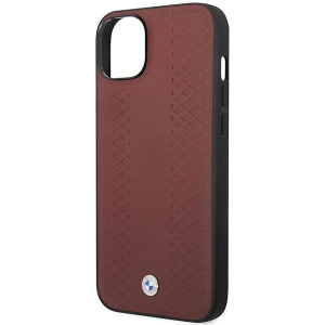Оригинален гръб от еко кожа BMW Leather Diamond BMHCP14S22RFGR - iPhone 14 бургундско червен - Img 6