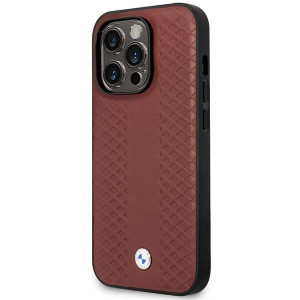 Оригинален гръб от еко кожа BMW Leather Diamond MagSafe BMHMP14L22RFGR - iPhone 14 Pro бургундско червен - Img 2
