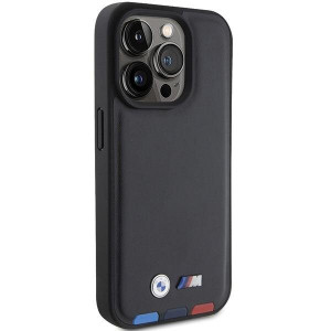 Оригинален гръб от естествена кожа BMW Leather Stamp Tricolor BMHCP15L22PTDK - iPhone 15 Pro черен - Img 4
