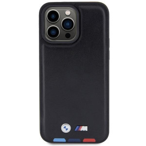 Оригинален гръб от естествена кожа BMW Leather Stamp Tricolor BMHCP15X22PTDK - iPhone 15 Pro Max черен - Img 3