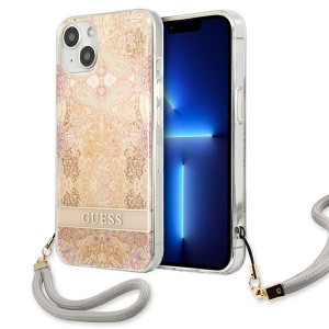 Оригинален гръб с връзка GUESS Flower GUHCP13SHFLSD - iPhone 13 mini златист - Img 1