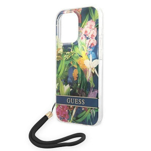 Оригинален гръб с връзка GUESS Flower GUOHCP14XHFLSB - iPhone 14 Pro Max син - Img 5