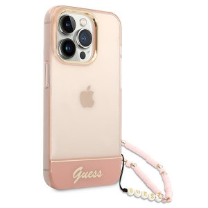Оригинален гръб с гривна GUESS Translucent Pearl Strap GUHCP14LHGCOHP - iPhone 14 Pro розов - Img 3