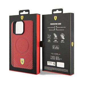 Оригинален гръб FERRARI Carbon Metal Logo MagSafe - iPhone 15 Pro червен - Img 8
