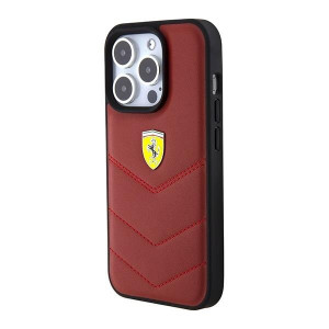 Оригинален гръб FERRARI Leather Stitched Lines - iPhone 15 Pro червен - Img 2
