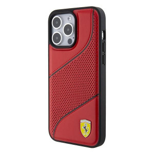 Оригинален гръб FERRARI Perforated Waves Metal Logo - iPhone 15 Pro Max червен - Img 2