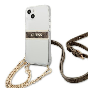 Оригинален гръб GUESS 4G Brown Strap Gold Chain GUHCP13SKC4GBGO - iPhone 13 mini прозрачен / кафяв - Img 2