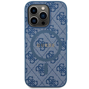 Оригинален гръб GUESS 4G Collection Leather Metal Logo MagSafe - iPhone 14 Pro син - Img 3
