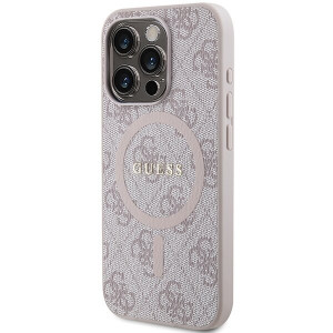 Оригинален гръб GUESS 4G Collection Leather Metal Logo MagSafe - iPhone 15 Pro розов - Img 2