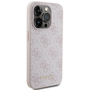 Оригинален гръб GUESS 4G Metal Gold Logo - iPhone 15 Pro розов - Img 4