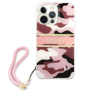 Оригинален гръб GUESS Camo GUHCP13LKCABPI с връзка - iPhone 13 Pro розов - Img 3