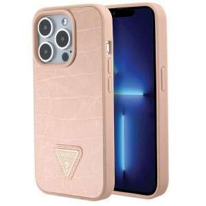 Оригинален гръб GUESS Croco Triangle Metal Logo - iPhone 15 Pro розов - Img 1
