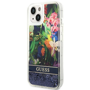 Оригинален гръб GUESS Flower Liquid Glitter GUHCP14MLFLSB - iPhone 14 Plus син - Img 2