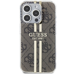 Оригинален гръб GUESS IML 4G Gold Stripe - iPhone 15 Pro Max кафяв - Img 3