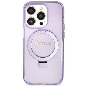 Оригинален гръб GUESS Ring Stand Script Glitter MagSafe - iPhone 13 Pro лилав - Img 3