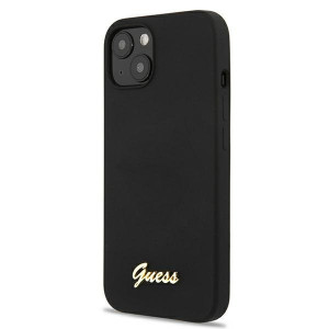 Оригинален гръб GUESS Silicone Script Gold Logo GUHMP13MLSLMGBK - iPhone 13 черен - Img 1