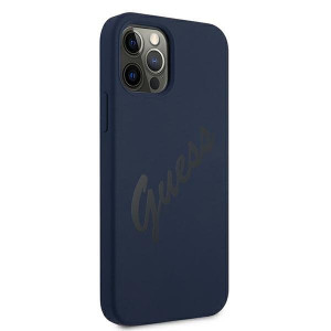 Оригинален гръб GUESS Silicone Vintage Script GUHCP12LLSVSBL - iPhone 12 Pro Max син - Img 4