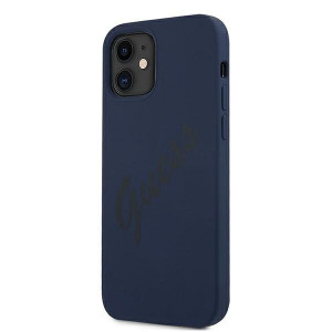 Оригинален гръб GUESS Silicone Vintage Script GUHCP12SLSVSBL - iPhone 12 mini син - Img 2