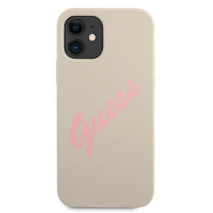 Оригинален гръб GUESS Silicone Vintage Script GUHCP12SLSVSGP - iPhone 12 mini бежов - Img 3