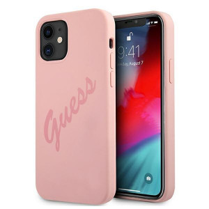 Оригинален гръб GUESS Silicone Vintage Script GUHCP12SLSVSPI - iPhone 12 mini розов - Img 1