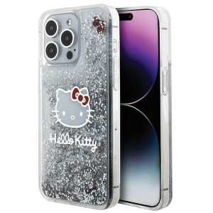 Оригинален гръб Hello Kitty Liquid Glitter Charms Kitty Head - iPhone 15 Pro Max сребрист - Img 1