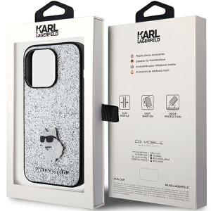 Оригинален гръб KARL LAGERFELD Fixed Glitter Choupette Logo Metal Pin - iPhone 15 Pro сребрист - Img 8
