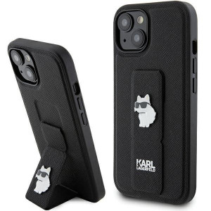 Оригинален гръб KARL LAGERFELD Gripstand Saffiano Choupette Pins - iPhone 15 черен - Img 1