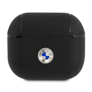 Оригинален калъф за слушалки от естествена кожа BMW Silver Logo BMA3SSLBK - AirPods 3 черен - Img 1