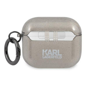 Оригинален калъф за слушалки Karl LAGERFELD Glitter Karl's Head KLA3UKHGK - AirPods 3 черен - Img 2