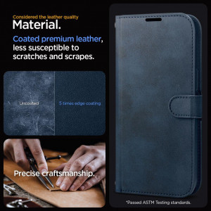 Оригинален калъф тип книга с каишка SPIGEN Wallet S - iPhone 15 Pro тъмносин - Img 10