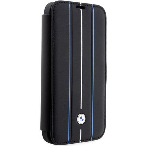 Оригинален калъф тип книга BMW Leather Stamp Blue Lines BMBKP14L22RVSK - iPhone 14 Pro черен - Img 3